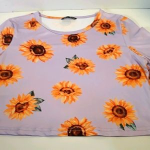 Sunflower Lilac Purple Silky Crop Tee Shirt